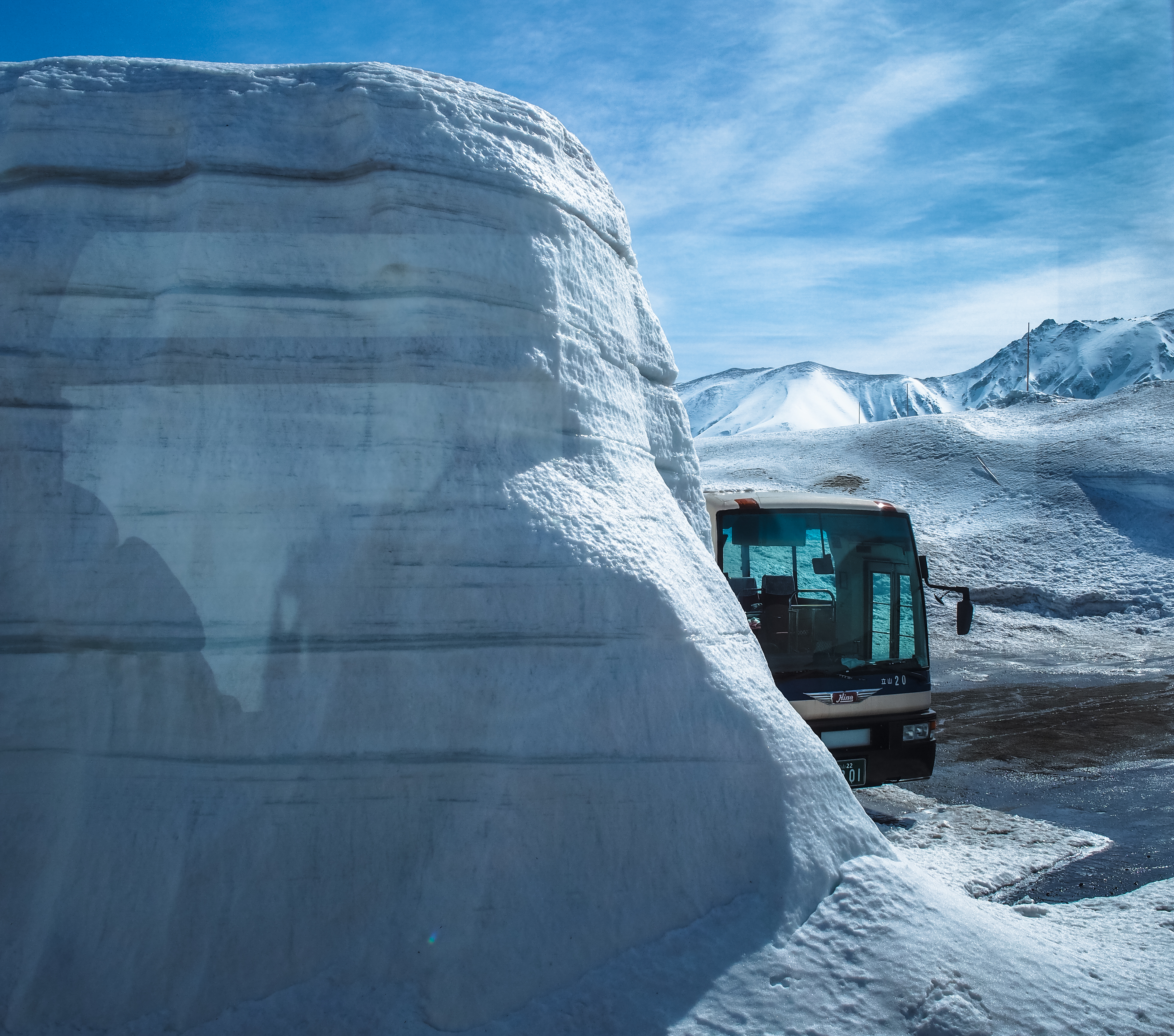 bus and snow wall