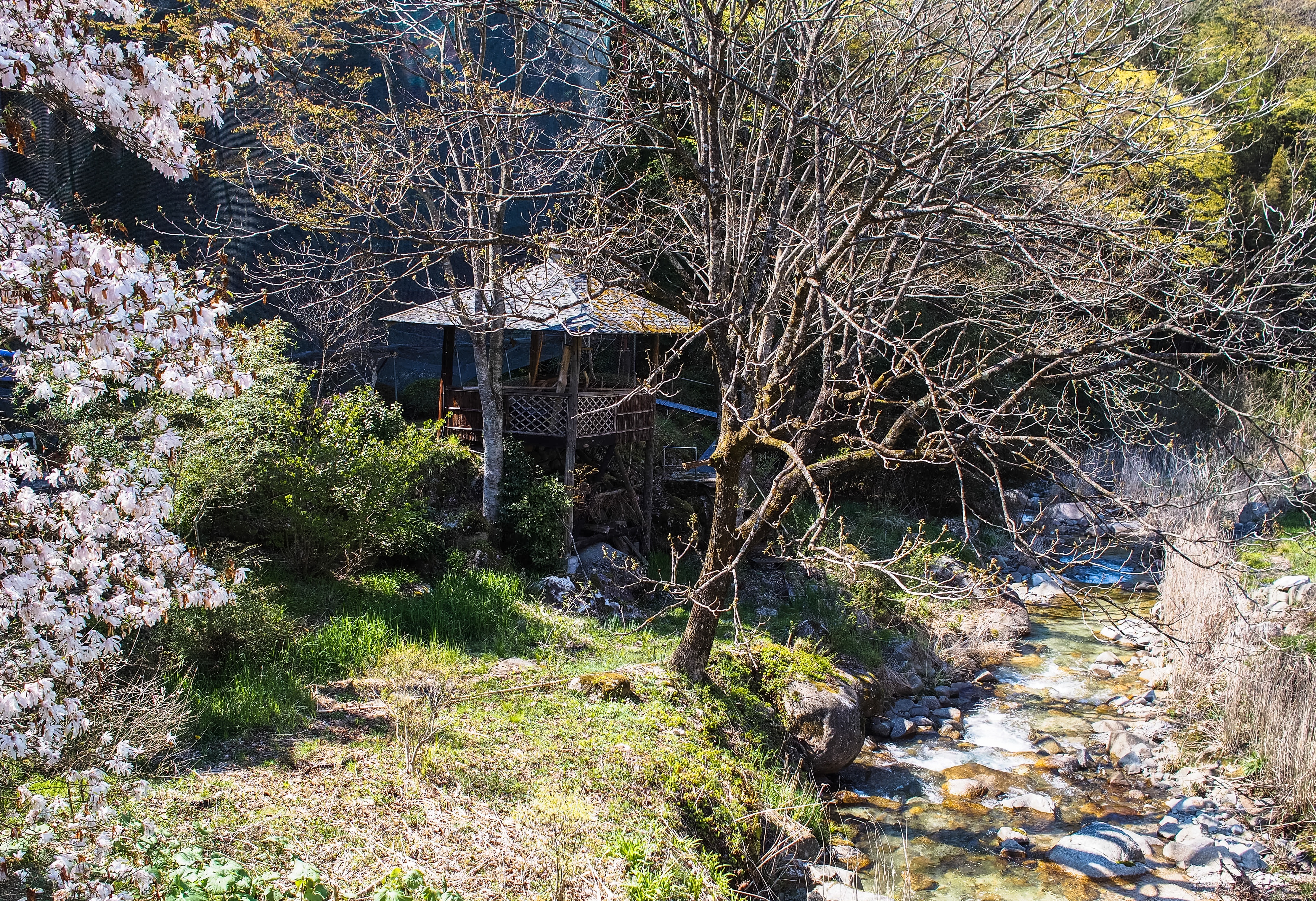 a hut at a creek