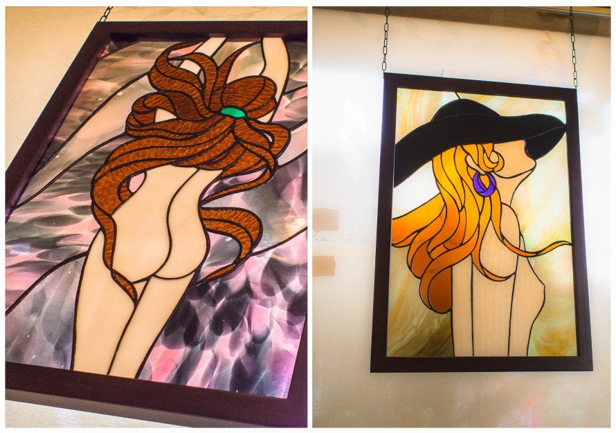 beautiful glass paintings in a cafe