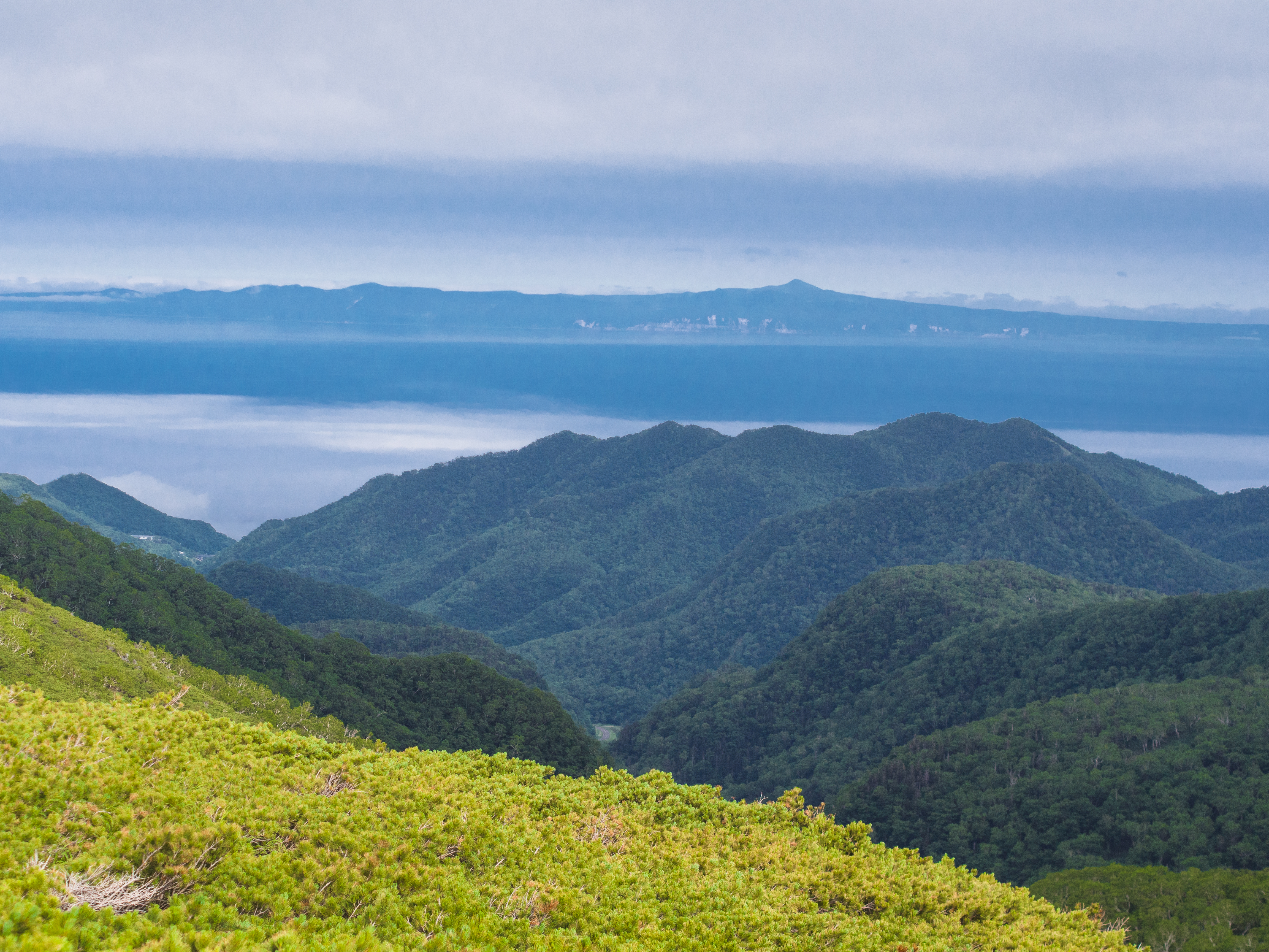 the kuril islands close -up. can almost see the buildings on it