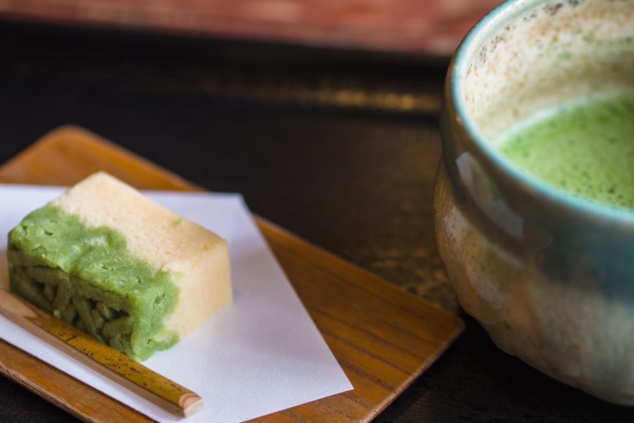 traditional green tea and sweet